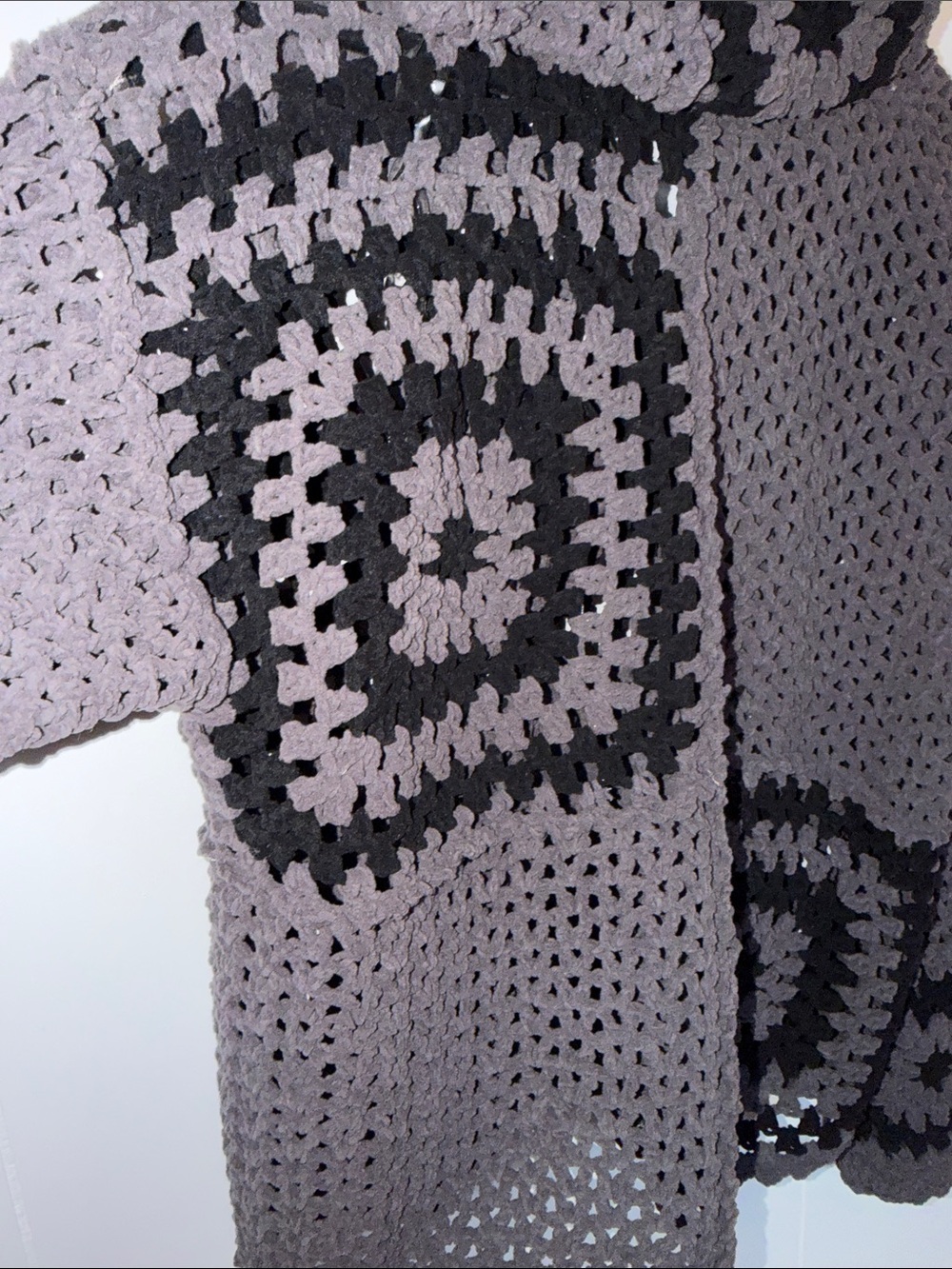 POL Charcoal Crochet Button‑Front Cardigan Sweater Knit Squares Size L - Picture 10 of 13